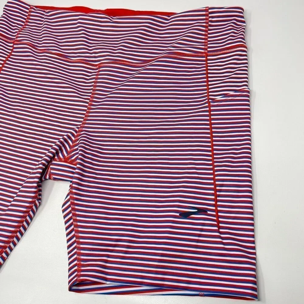 Brooks Method 8” Tight Athletic Shorts Red White Blue Women’s Size XXL Run Happy
